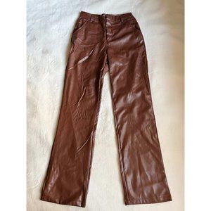 PLT Petite Chocolate Faux Leather Straight Leg Pants | Size: 4